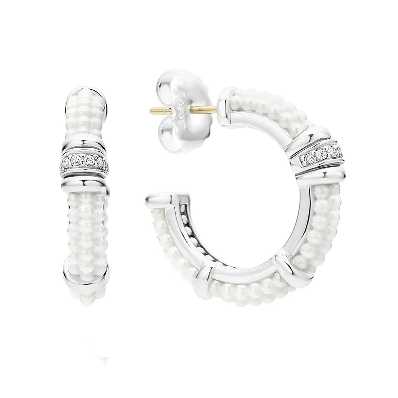 pearl earrings for women-Ceramic and Diamond Hoop Earrings