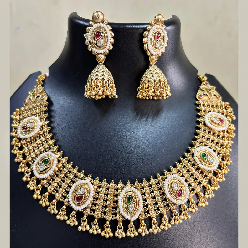 heart-shaped necklaces for women-Pari Art Jewellery Antique Rajwadi Polish Pota Necklace Set