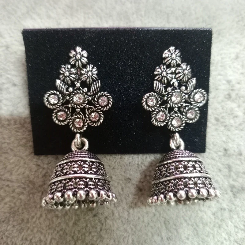 geometric drop earrings for women-Tahura Oxidised Plated Jhumki Earrings