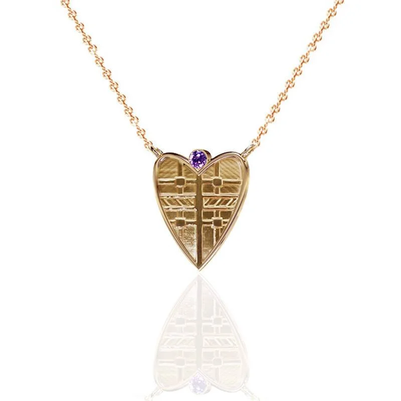 adjustable gold necklaces for women-Fluid Tartan Heart Necklace with Amethyst in Solid Gold