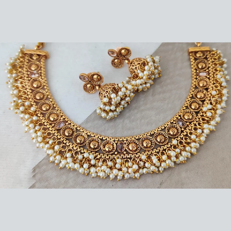 simple gold necklaces for women-Rani Sati Jewels Gold Plated Pearl Necklace Set