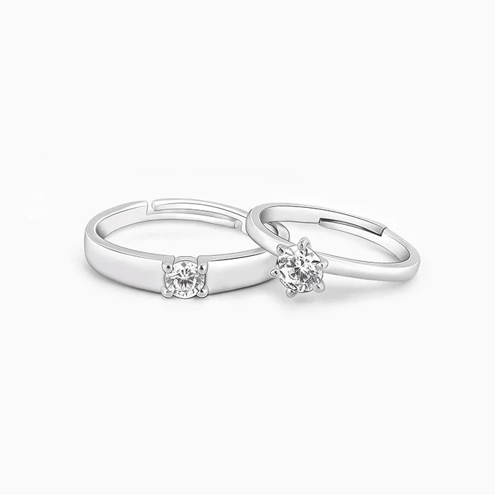 adjustable engagement rings for women-Anushka Sharma Silver Minimal Couple Rings