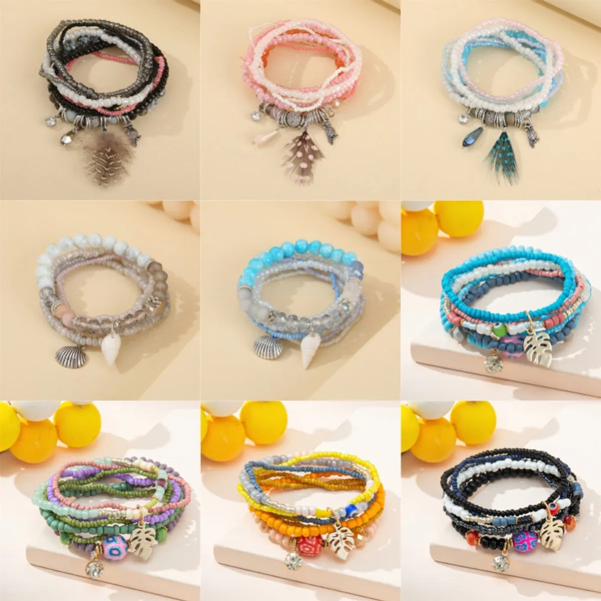 bohemian bangles for women-Vacation Ethnic Style Color Block Alloy Glass Beaded Women's Bracelets