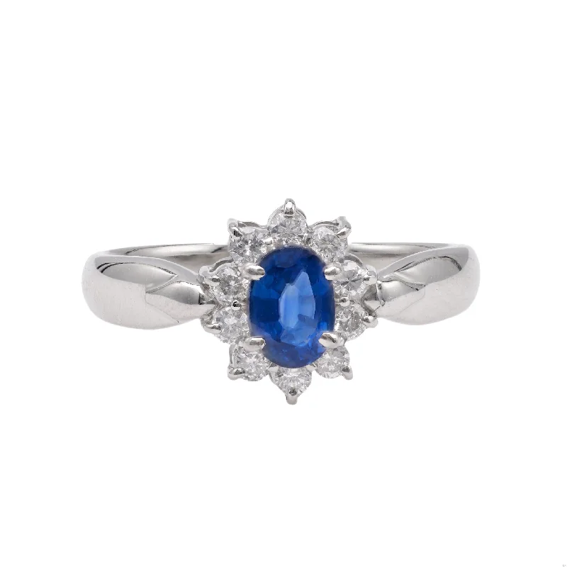 celestial rings for women-Sapphire Diamond Platinum Cluster Ring