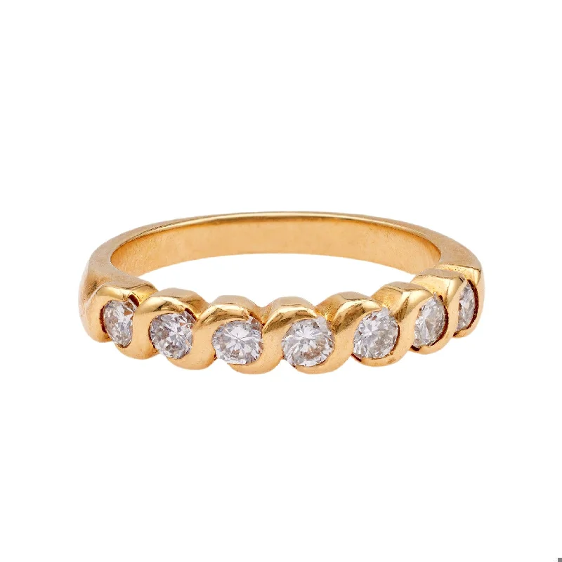 stackable rings for women-Vintage French Diamond 18k Yellow Gold Half Eternity Band