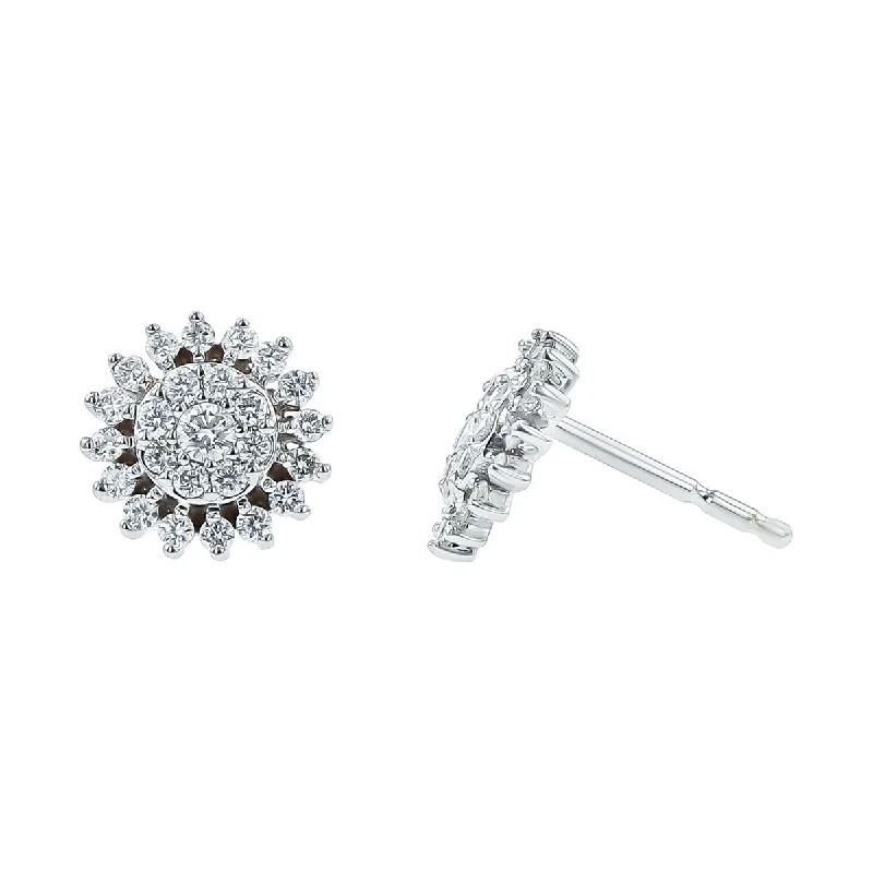 matching earrings for women-18K White Gold and Diamond Sunburst Stud Earrings