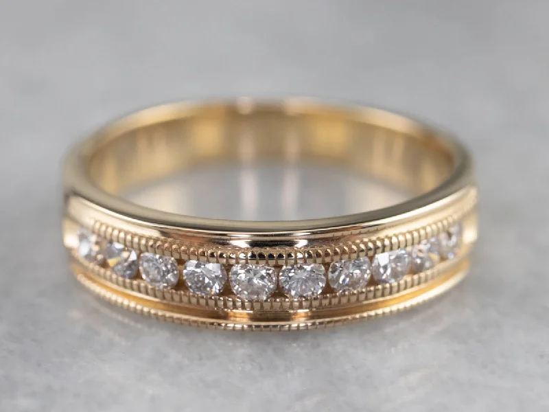 art deco style engagement rings for women-Channel Set Diamond Gold Wedding Band