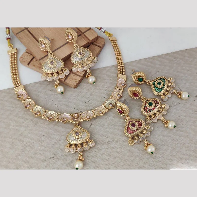 custom charm necklaces for women-Rani Sati Jewels Gold Plated Pearl And Pota Stone Necklace Set