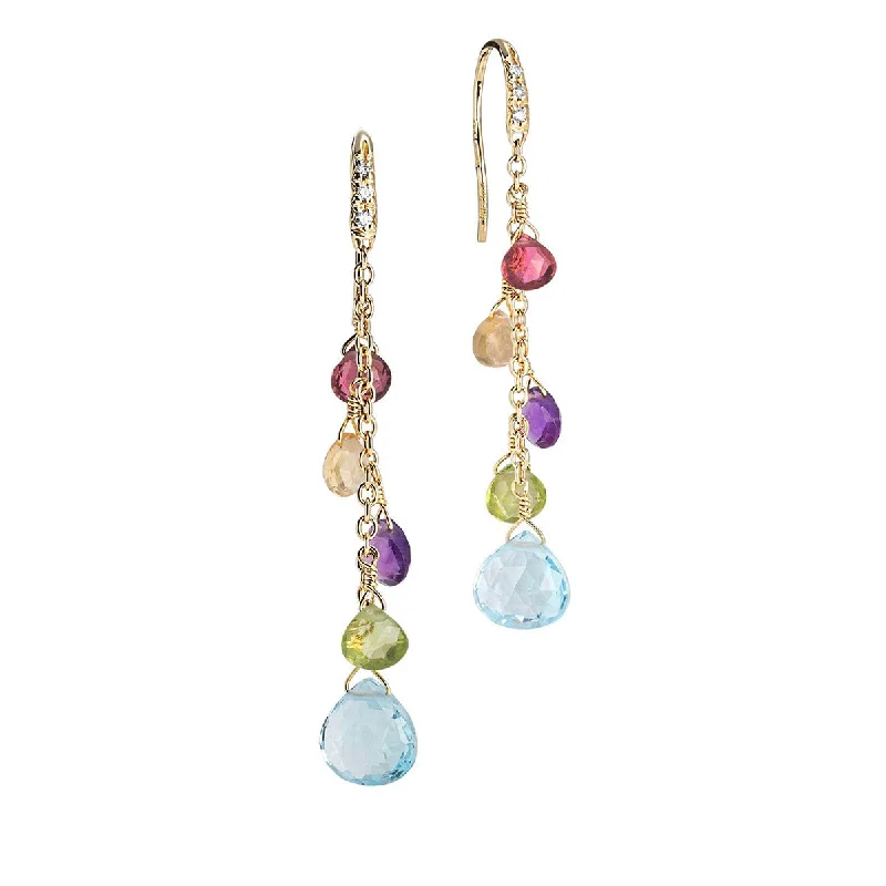 sparkly earrings for women-18K Yellow Gold Diamond and Mixed Gemstone Medium Drop Earrings