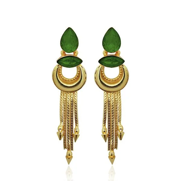 nature-inspired earrings for women-Kriaa Green Crystal Stone Gold Plated Dangler Earrings - 1313106E