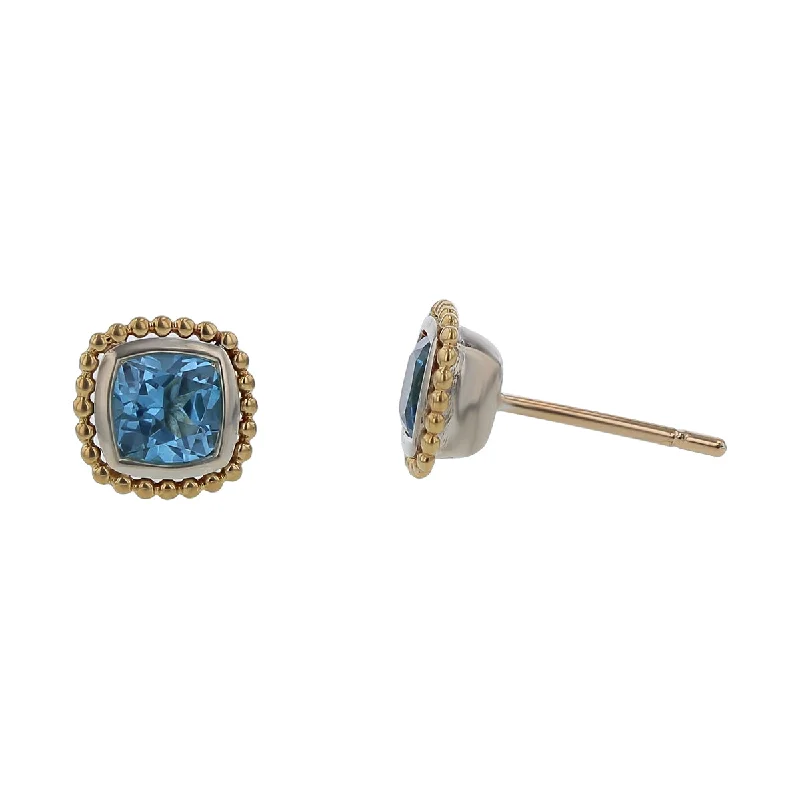 emerald drop earrings for women-Lagos Rittenhouse Blue Topaz Stud Earrings in Sterling Silver and 18k Yellow Gold