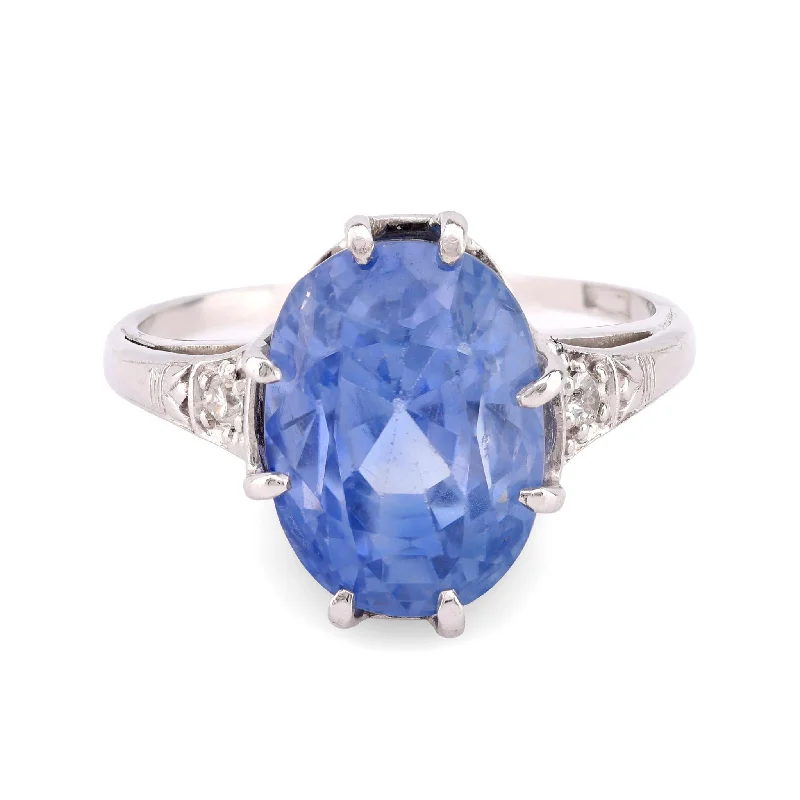 classic rings for women-Mid Century GIA 11.51 Carat No Heat Sapphire Diamond 14K White Gold Ring