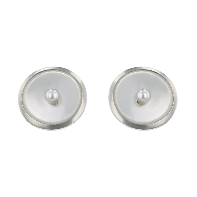 unique earrings for women-Art Deco Mother of Pearl and Pearl Stud Earrings