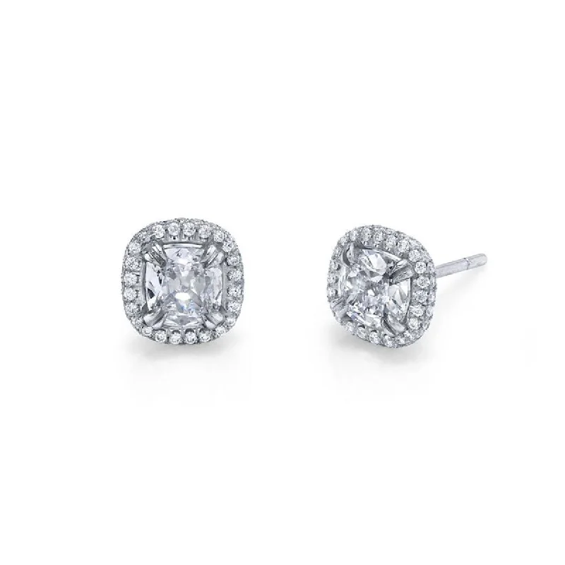 delicate earrings for women-Platinum Diamond Pave Halo Stud Earrings