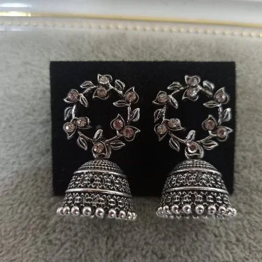 diamond earrings for women-Tahura Oxidised Plated Jhumki Earrings