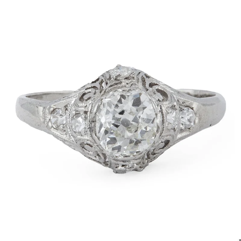 stackable rings for women-Edwardian 0.65 Carat Old Mine Cut Diamond Platinum Ring