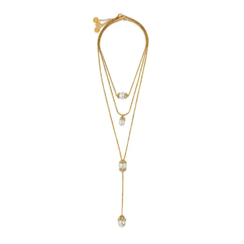 double chain necklaces for women-Marquise Mirror Trio Pearl Drop Necklace