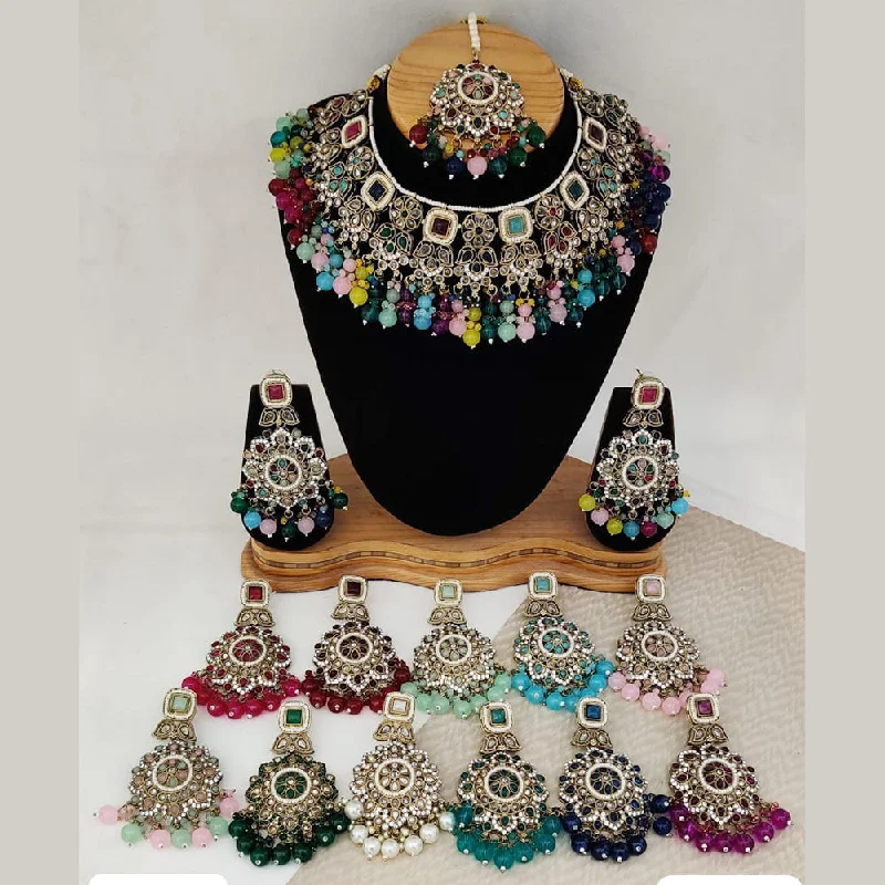 vintage diamond necklaces for women-Rani Sati Jewels Gold Plated Crystal Stone Necklace Set