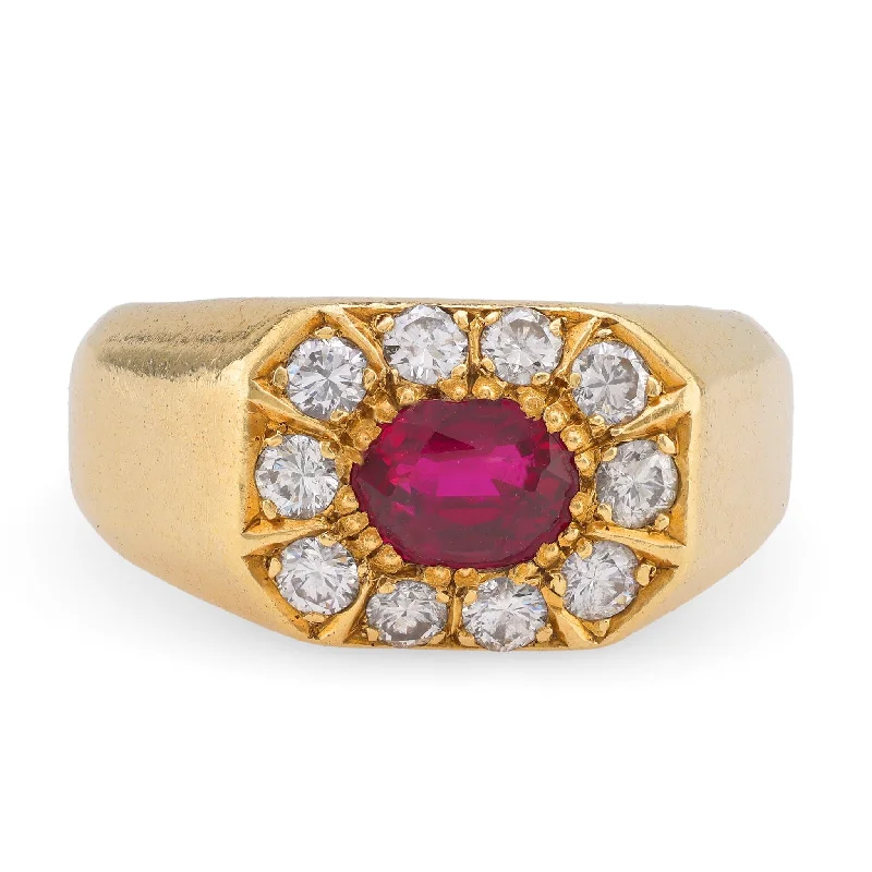 men’s and women’s matching rings-Vintage Ruby Diamond 18K Yellow Gold Ring