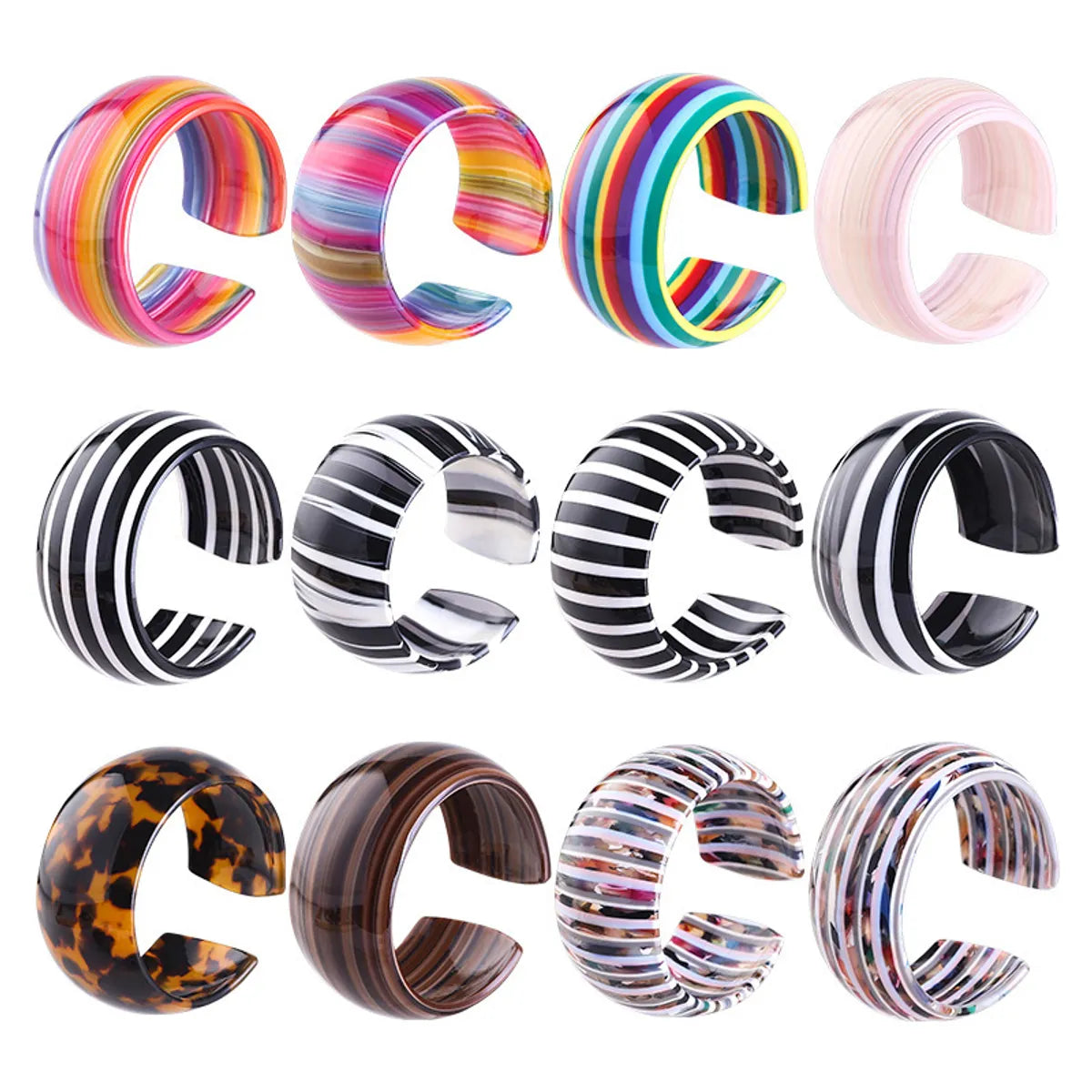 rhinestone bangles for women-Retro Lady Color Block Resin Women's Bangle