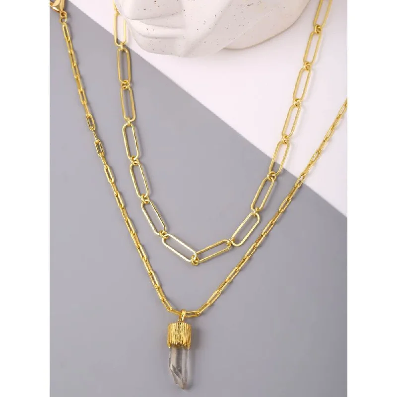 chunky necklaces for women-Zurooh 18K Gold Plated Double Layer Link Chain Crystal Necklace