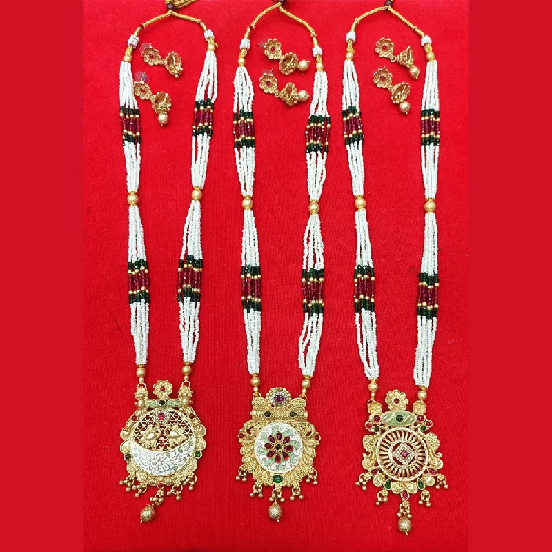 cross necklaces for women-Manisha Jewellery Gold Plated Pota Stone And Pearl Necklace Set (Assorted Design 1 Piece Only)