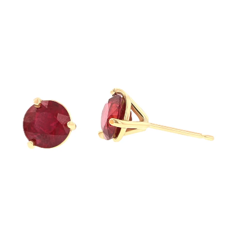 large hoop earrings for women-18K Yellow Gold Ruby 3 Prong Stud Earrings