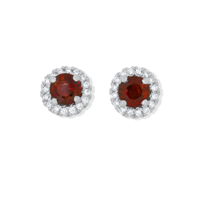 diamond earrings for women-Platinum Ruby and Diamond Halo Stud Earrings