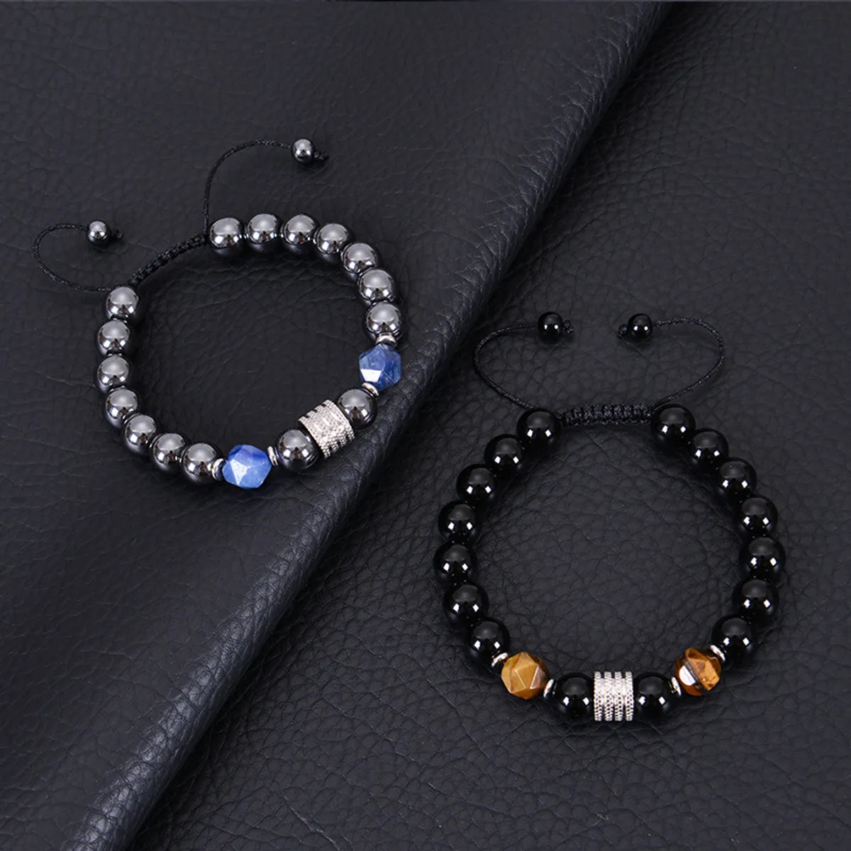 personalized bracelets for women-Streetwear Geometric Alloy Tiger Eye Obsidian Men'S Bracelets