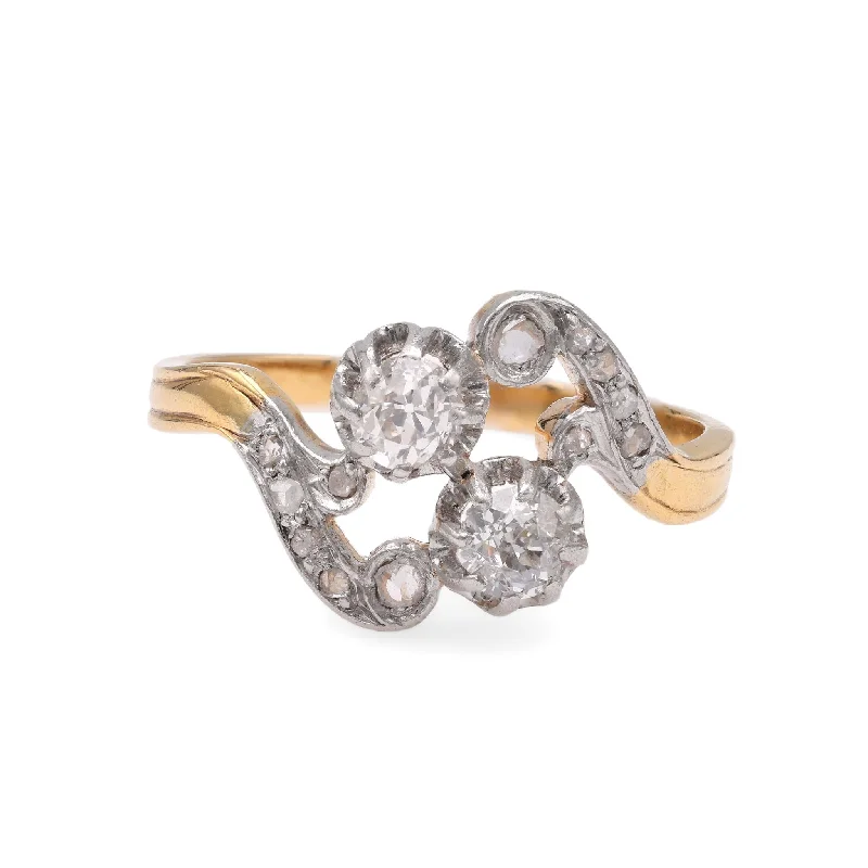 pearl rings for women-French Belle Epoque Diamond Yellow Gold Toi Et Moi Ring