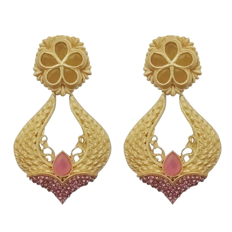 delicate earrings for women-Kriaa Pink Pota Stone Gold Plated Dangler Earrings