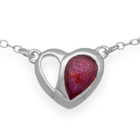 engraved necklaces for women-Passion Pink Enamelled Heart Chain Link Necklace In Silver