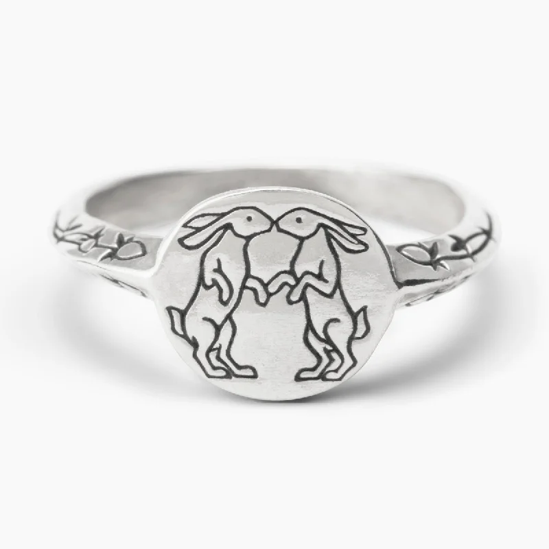 platinum engagement rings for women-Kissing Rabbits