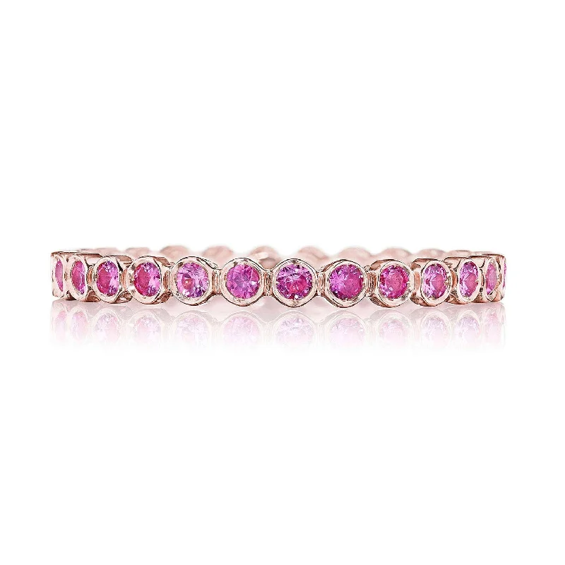 antique engagement rings for women-Sculpted Crescent | Round Bezel Droplet Wedding Band with Pink Sapphire 200-2ETPKSPK