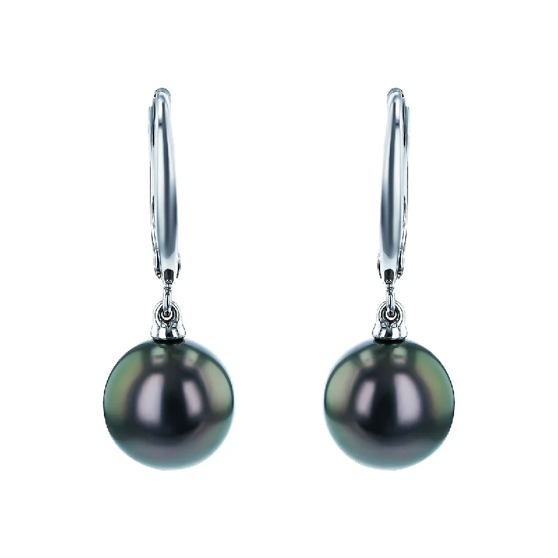 elegant earrings for women-Black South Sea Pearl Dangle Earrings