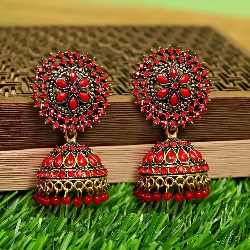 statement earrings for women-Subhag Alankar Red Attractive Kundan earrings For Girls and Women