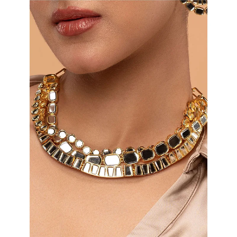 cubic zirconia necklaces for women-Isharya Glimmer Layered Necklace In 18Kt Gold Plated