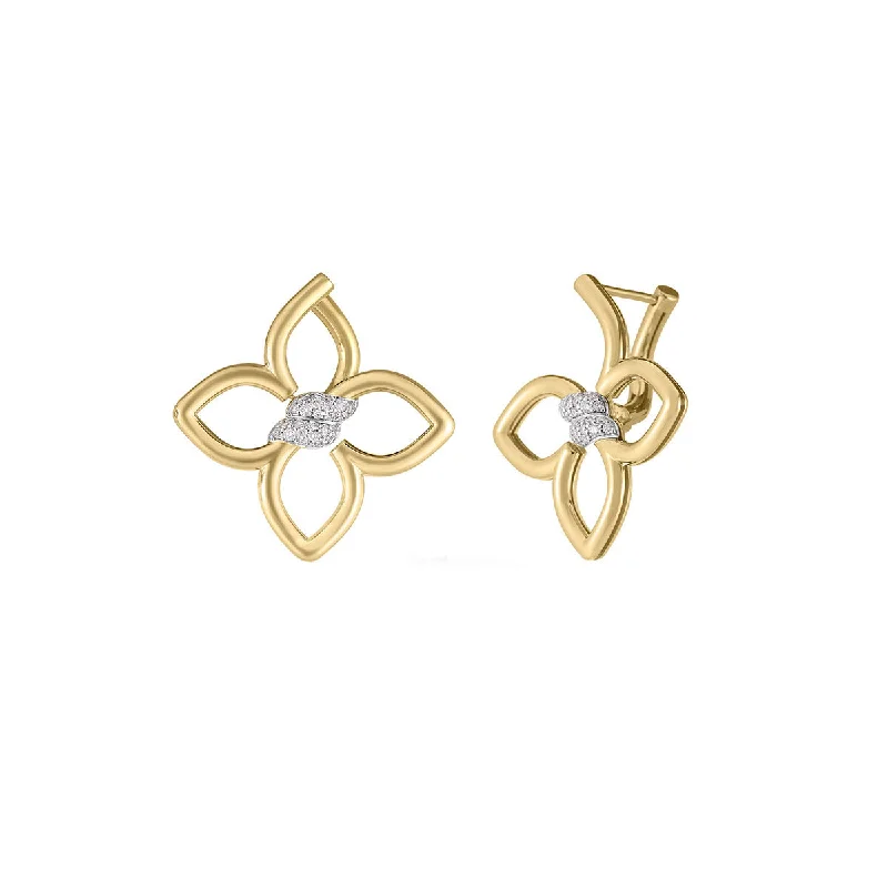 vintage gold earrings for women-18K Yellow and White Gold Cialoma Small Diamond Flower Earrings