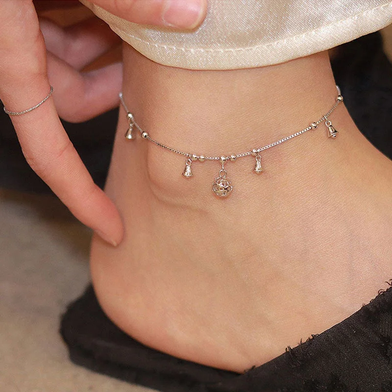 Bell Tassel Anklet-Ns619 [White Gold Color]]