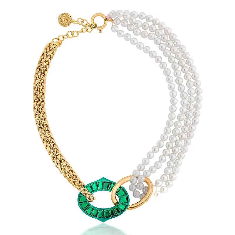 initials necklaces for women-Sultana Green Mirror & Pearl Necklace