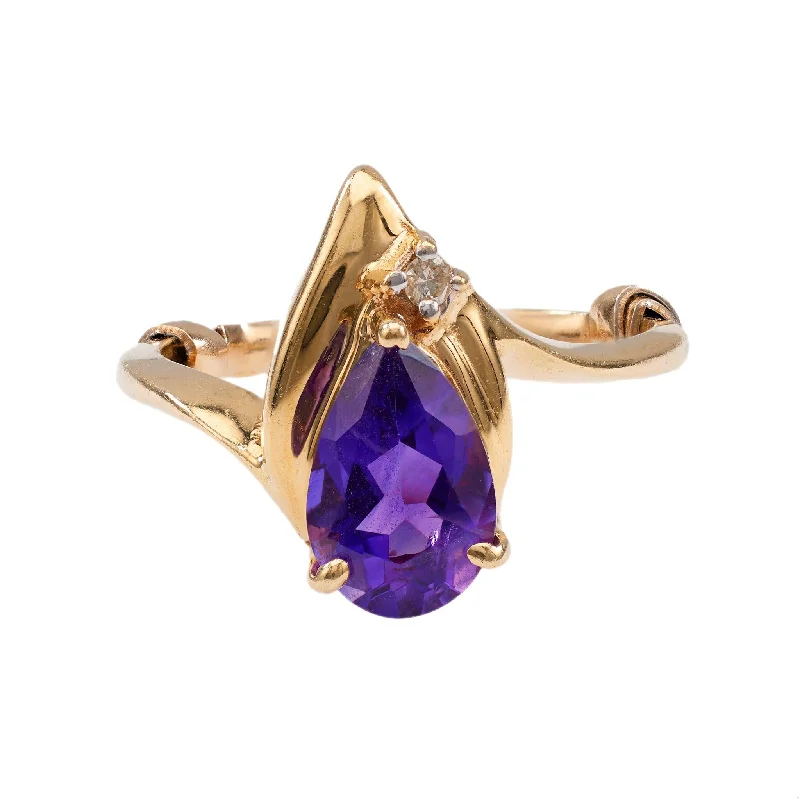 custom rings for women-Vintage Amethyst Diamond 14k Yellow Gold Ring