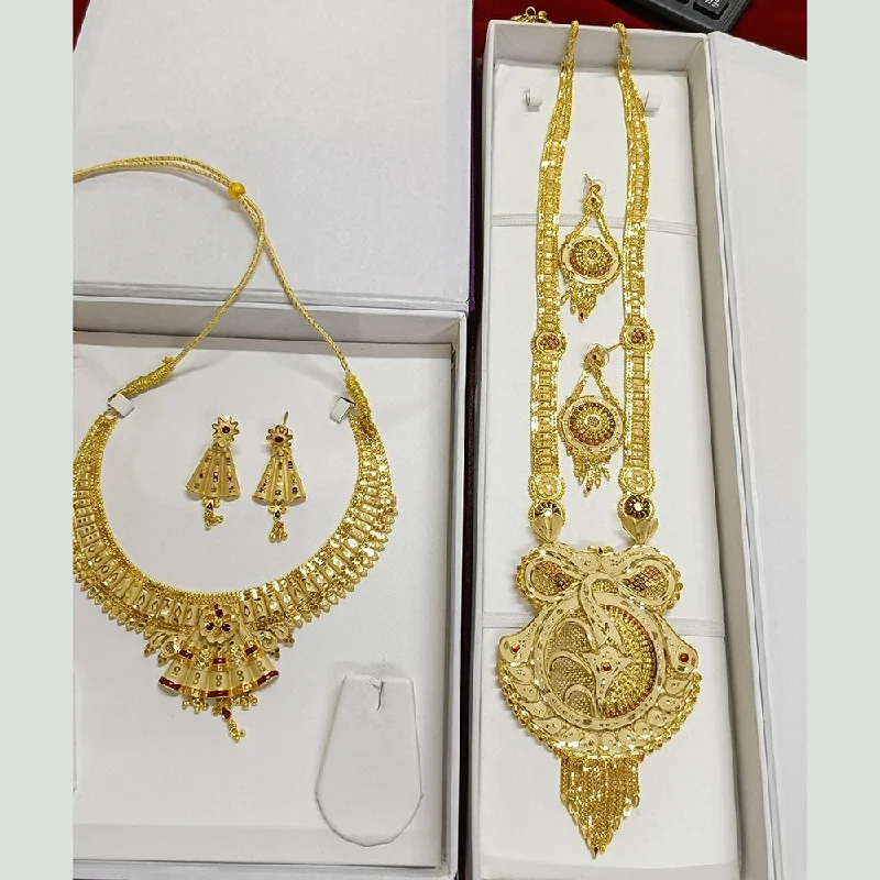 fashion necklaces for women-Pari Art Jewellery Forming Gold Double Necklace Set