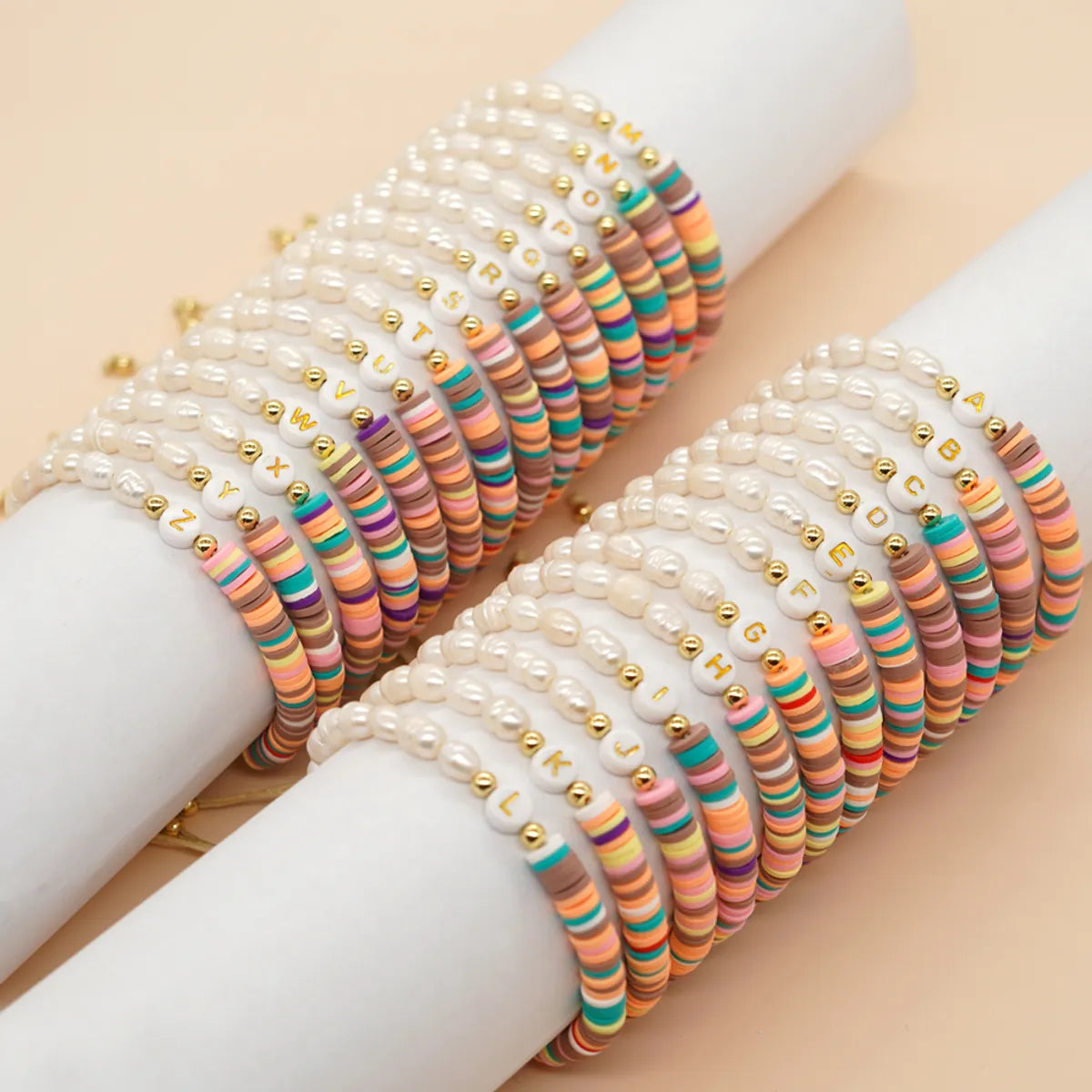 rhinestone bracelets for women-Sweet Letter Color Block Arylic Soft Clay Wholesale Bracelets