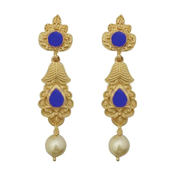 matching earrings for women-Kriaa Blue Pota Stone Gold Plated Pearl Drop Dangler Earrings