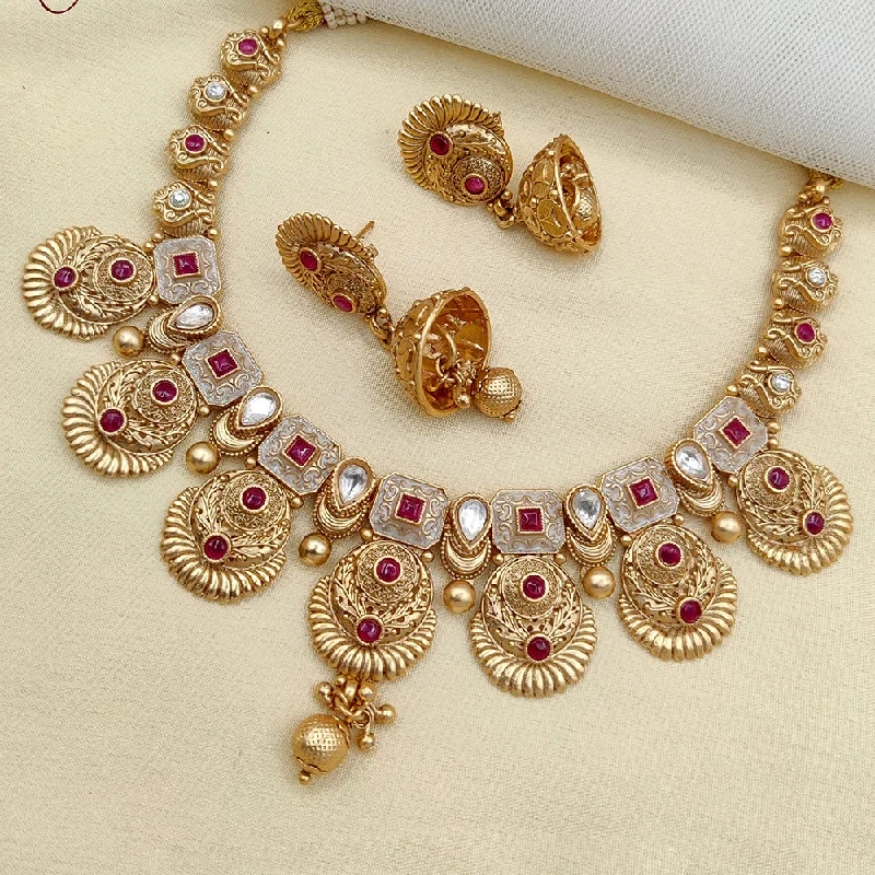 religious necklaces for women-Jewel Addiction Gold Plated Pota Stone And Meenakari Necklace Set