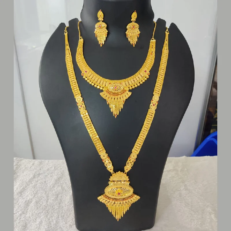 diamond cross necklaces for women-Pari Art Jewellery Forming Gold Double Necklace Set