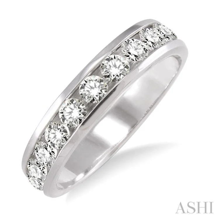 eternity rings for women-1 Ctw Round Cut Diamond Wedding Band in 14K White Gold