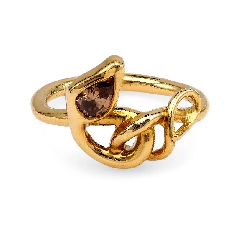 bridal rings for women-18k Yellow Gold Snake Ring with Champagne Diamond