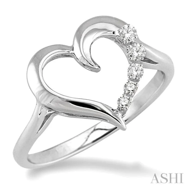 gold wedding rings for women-1/50 Ctw Single Cut Diamond Heart Shape Diamond Journey Ring in Sterling Silver