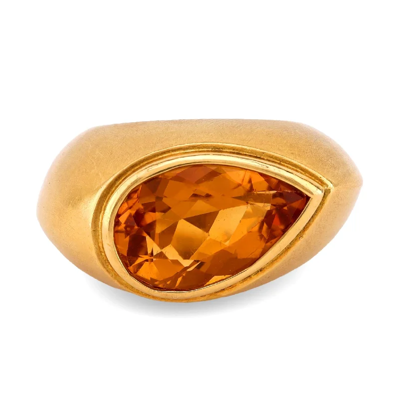 wedding ring sets for women-Vintage 4.3 Carat Pear Shape Citrine 18K Yellow Gold Bezel Ring